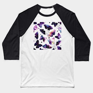 Watercolor Colorful Galaxy, Butterflies and Black Dots Baseball T-Shirt